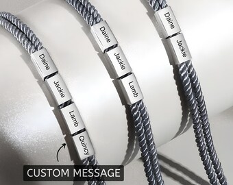 Bracciale con nome personalizzato per uomo - Bracciale con perline incise, Bracciale con corda personalizzato, Bracciale regolabile per uomo, Regalo con nome personalizzato, Regalo per papà