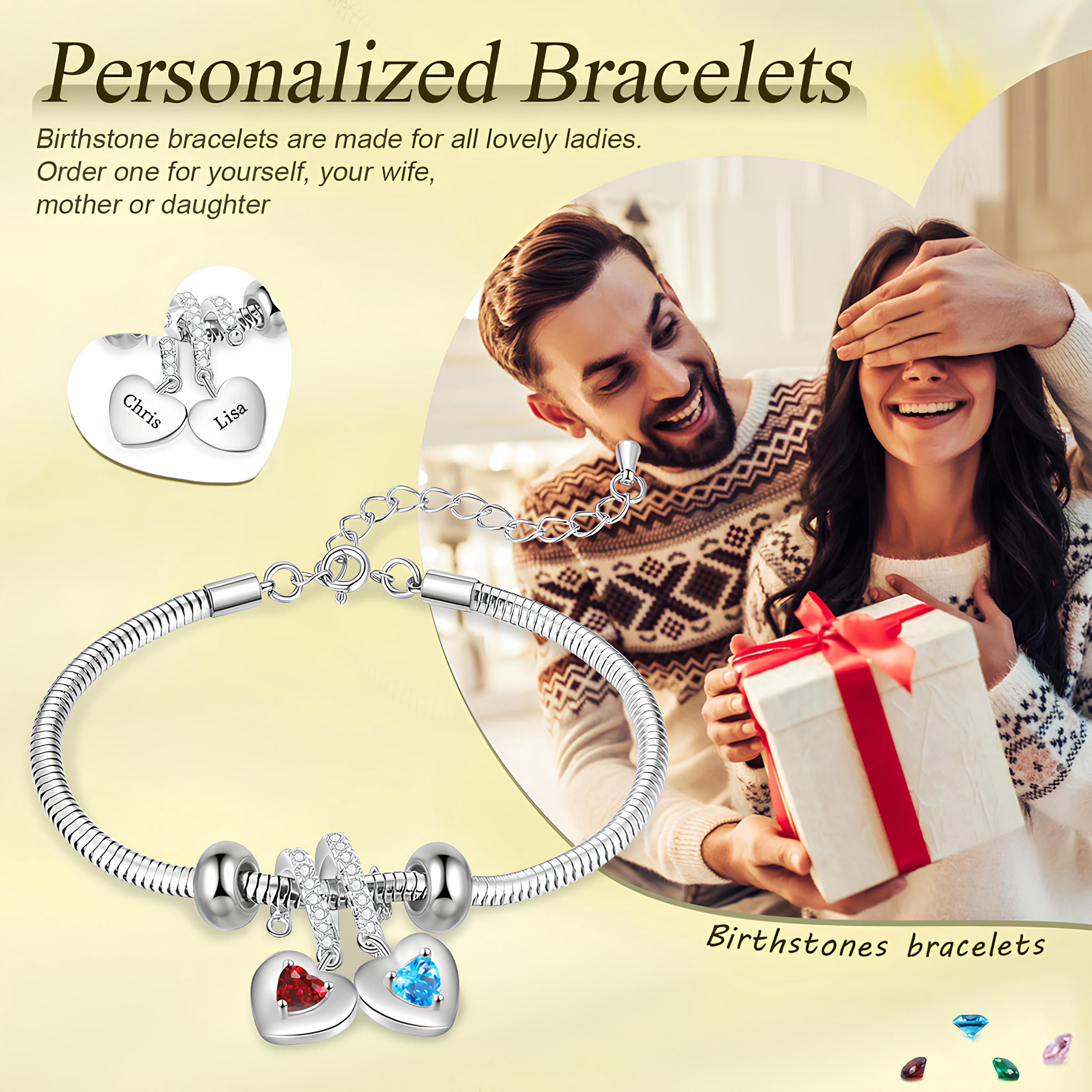 INBLUE Bracciale Serpente Personalizzato Con Cuore E Pietra Portafortuna, Acciaio Inossidabile, Regalo Donna