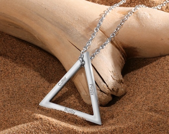 Personalized Triangle Name Necklace - Custom Engraved Jewelry for Dad, Grandpa, Husband, Gift for Father&#39;s Day, Birthday, Anniversary