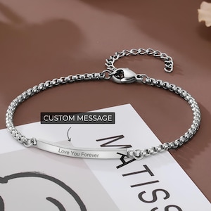 Engraved ID Bracelet – Dainty Silver Custom Name Bracelet for Her, Personalized Jewelry, Adjustable and Laser Engraved Gift Idea