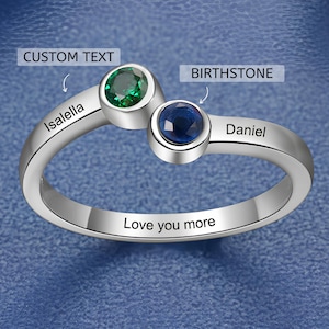 Couple Jewelry – Silver 2 Stone Ring for Couple, Laser Engraved Personalized Ring, Custom Engraved Jewelry, Romantic Gift for Him & Her