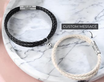 Juego de pulseras para pareja: pulseras grabadas a juego, joyas de cuero personalizadas para él y para ella, regalo personalizado para pareja o mejores amigos.