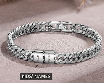 Men’s Name Bracelet – Personalized Cuban Link Bracelet with Custom Engraved Beads, Stainless Steel Bracelet for Dad, Husband, or Boyfriend