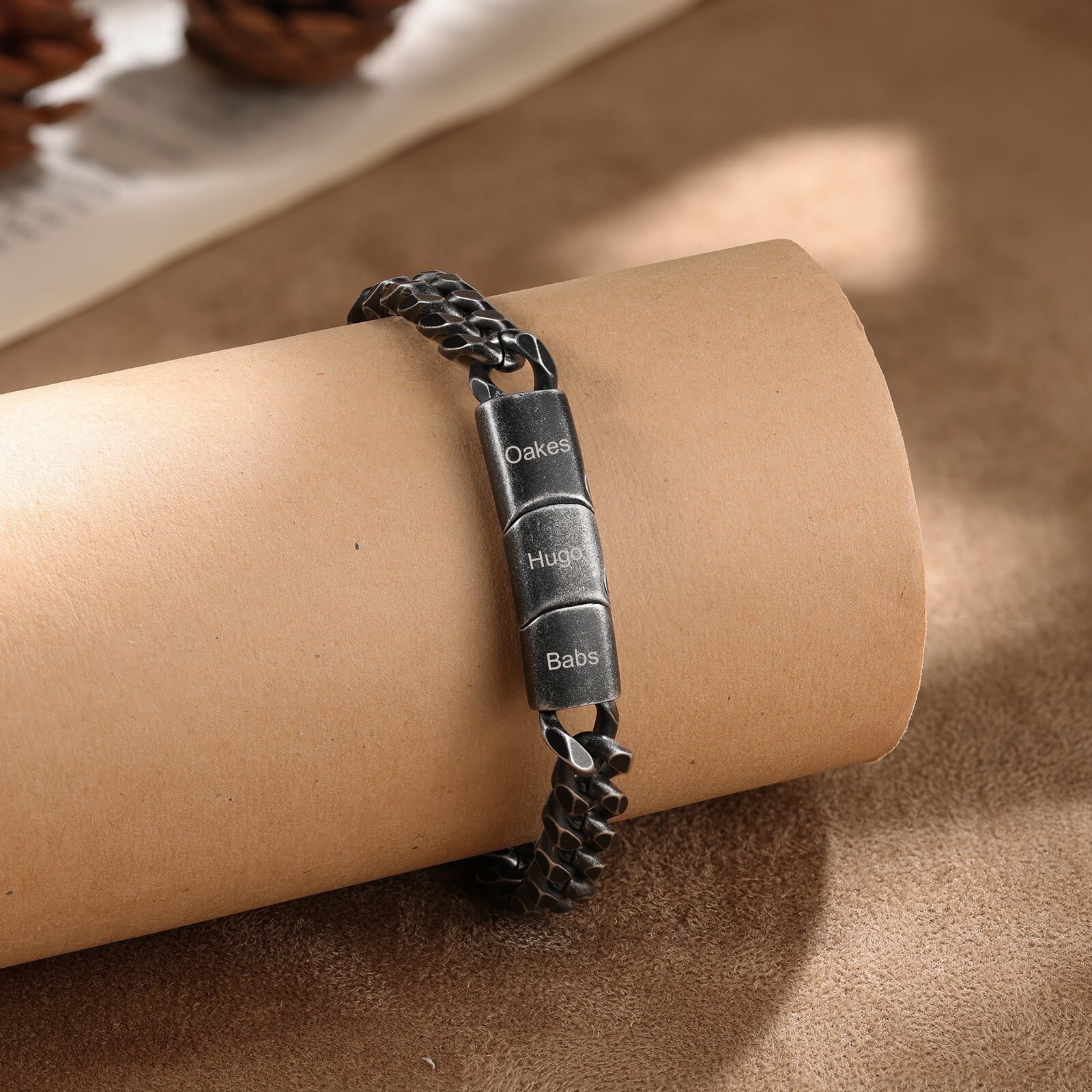 Bracciale personalizzato da uomo personalizzato inciso bracciale in acciaio inossidabile con catena cubana bracciale con ciondolo qualsiasi nome braccialetto regalo per uomo fidanzato  36