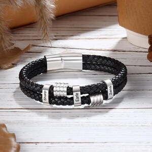 Pulsera Cubana: Pulsera Negra Personalizada para Hombre, Pulsera para Papá, Pulseras Grabadas para Hombre, Pulseras Personalizadas para Hombre, Pulseras con Dijes Personalizados