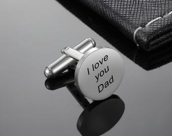 Custom Cufflinks for Men, Engraved Silver Stainless Steel Cufflinks, Personalized Groom Gift, Wedding Cufflinks Set