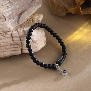 Pulsera con foto para hombre: Pulsera de papá con nombres grabados, Pulsera con nombre para hombre, Pulsera de cuentas negras para chicos, Pulseras con imagen en el interior