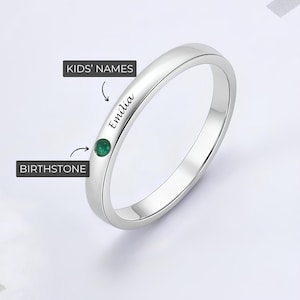 Custom Birthstone Ring - Sterling Silver Name Ring for Mom & Women with Personalized Names - Unique and Delicate Gift for Her