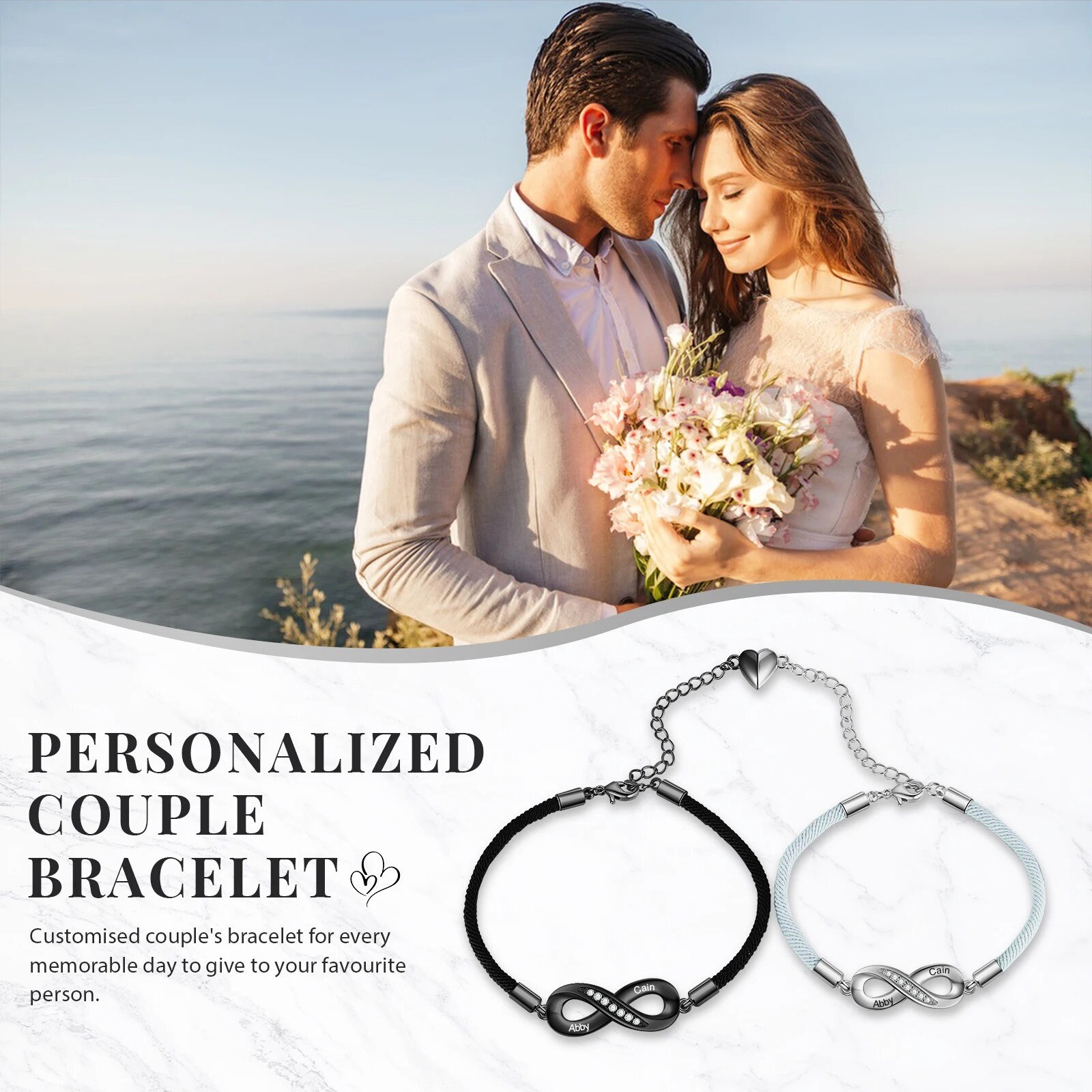 free-space Set di braccialetti magnetici per coppie Attrazione reciproca Corda fatta a mano per 2 braccialetti intrecciati abbinati Voti di amore eterno Regalo di gioielli (Black-White