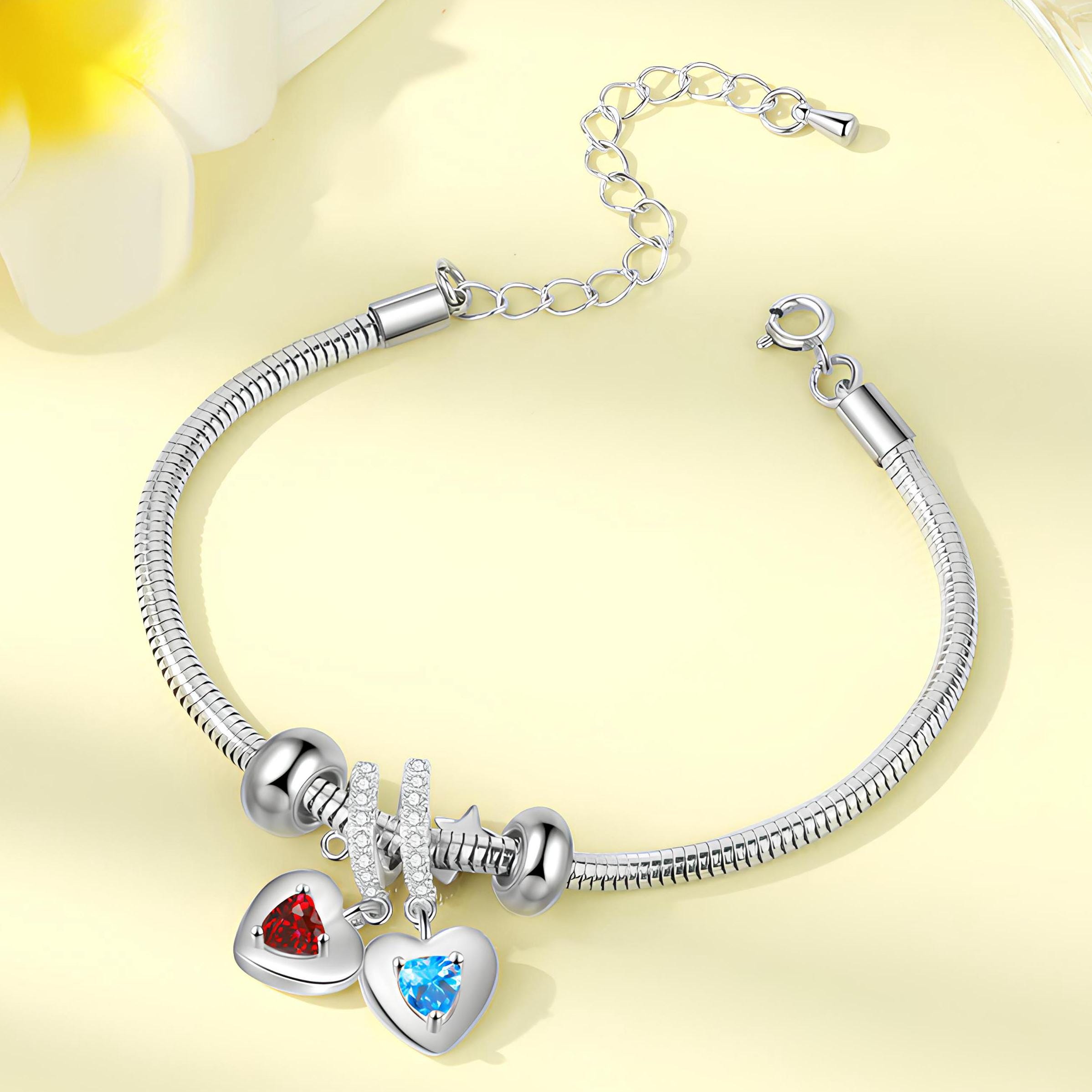 INBLUE Bracciale Personalizzato Con Cuore E Pietra Portafortuna – Catena Serpente Acciaio 316L - 2