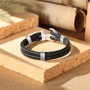Pulsera con nombre personalizado para hombre: pulsera trenzada de cuerda negra grabada, regalo personalizado para padre, hijo, cumpleaños o día del padre.