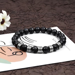 Pulsera de cuentas de lava, pulsera de cuentas personalizada para hombre, pulsera personalizada para chicos, pulsera de roca de lava para esposo, novio, regalo de Navidad