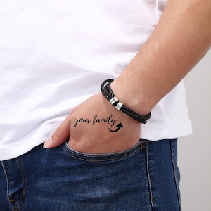 Pulsera de papá con nombres, pulsera de cordón de cuero negro para hombres, regalos personalizados para esposo, pulsera del día del padre, joyería de moda para hombres