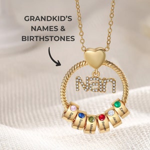 Collar de piedra de nacimiento para la abuela - Collar de la abuela - Collar personalizado de la abuela con nombres de nietos y piedras de nacimiento - Regalo de joyería de la abuela