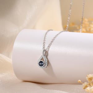 Custom Photo Projection Necklace, Personalized Teardrop Pendant, Picture Inside Necklace, Gift Wife, Girlfriend, Keepsake Jewelry for Her