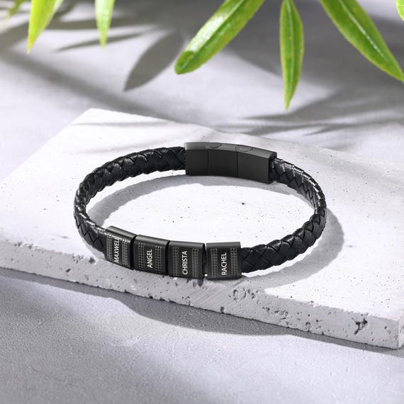Braccialetto personalizzato da uomo in vera pelle con perline in