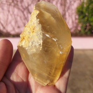 Raro cristal de calcita de haz estelar DT tabular dorado, calidad de gema, calcita de diente de perro, escalenoédrico de Rio Maior, Portugal