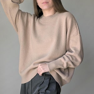 Wide camel jumper | Merino & cashmere sweater | Classic woollen knitted oversize jumper | Basic loose sweater | Minimalist natural jumper