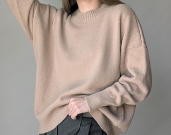 ワイドキャメルセーター | メリノ＆カシミアセーター | クラシックウールニットオーバーサイズセーター | ベーシックなルーズセーター | ミニマリストナチュラルセーター