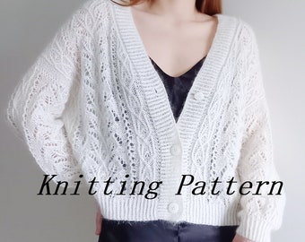 Knitting Pattern | Lace Mohair Cardigan | French Blouse | leaves | cropped or normal | luxurios romantic feminine delicate retro wedding