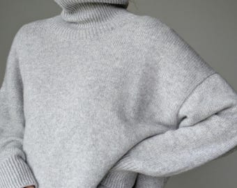 100%カシミヤセーター – ミニマリストニットタートルネックセーター | オーバーサイズカシミヤレディースジャンパー | ソフトウールワイドプルオーバー | ハイネックセーター