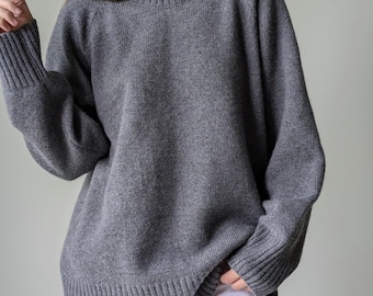 シンプルなカシミアとメリノウールのクルーネックプルオーバー｜カジュアルなラグランセーター｜温かみのあるナチュラルで柔らかなベーシックジャンパー｜秋冬レディースニットウェア