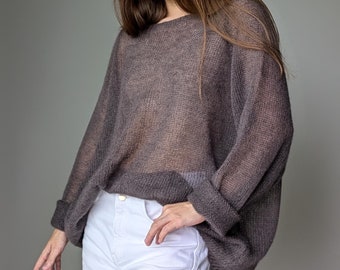 ライトシルクモヘアジャンパー | 薄手透明セーター | ゆったりとしたフィット感の万能セーター | ロマンチックで繊細なフェミニンな装い | オーバーサイズジャンパー