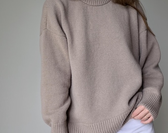 カシミア＆メリノウール混紡クルーネックセーター｜ベーシックで暖かく着心地の良いプルオーバー｜ソフトウールニットセーター｜レディースカジュアル秋セーターS