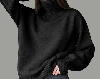 カシミア混タートルネックセーター：ソフトメリノウールニットジャンパー