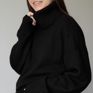 Cashmere & Merino wool sweater | Knitted women's sweater | Natural Oversized Turtleneck | Cozy High Neck Jumper | Soft wool women's sweater Black