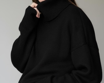 カシミア＆メリノウールセーター | ニットレディースセーター | ナチュラルオーバーサイズタートルネック | 着心地の良いハイネックジャンパー | ソフトウールレディースセーター