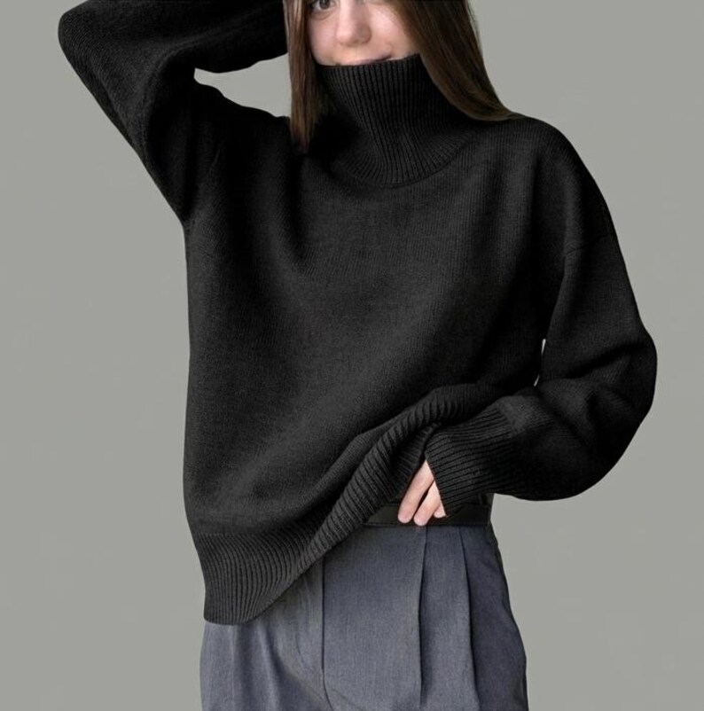 Jersey de cachemir y lana merino / Jersey de lana natural, denso, cálido y suave para mujer / Jersey básico de cuello alto / Jersey de cuello alto de punto informal para otoño-invierno imagen 7