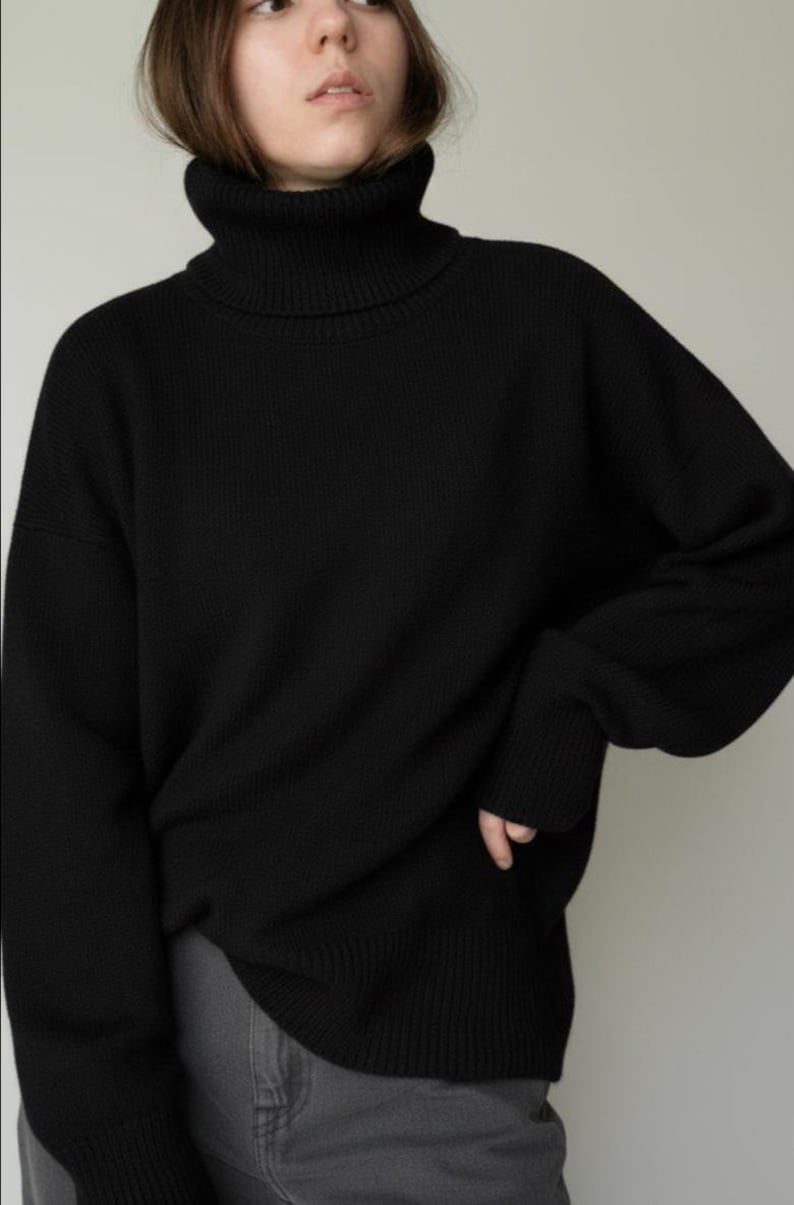 Cashmere & Merino wool sweater | Knitted women's sweater | Natural Oversized Turtleneck | Cozy High Neck Jumper | Soft wool women's sweater image 2