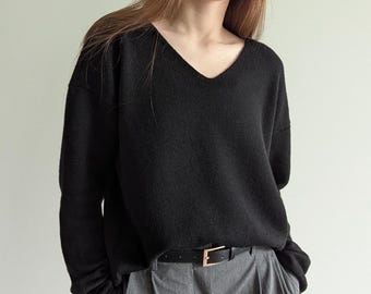 カシミアメリノウールセーター | ミニマリストニットジャンパーレディース | 着心地の良いVネックプルオーバー | 軽量で暖かいカジュアルニットウェア | クラシックなデイリートップス