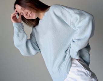 Maglione in maglia di lana merino / Maglione in misto cashmere / Maglione oversize semplice da donna / Lana merino + seta + cashmere = Maglione comodo e naturale