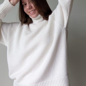 Merino & Kaschmir Rollkragenpullover | Klassischer Herbst Winter Strickpullover aus Wolle Schlichter weicher warmer Rollkragen | Minimalistische Basic Loose Fit Weiß