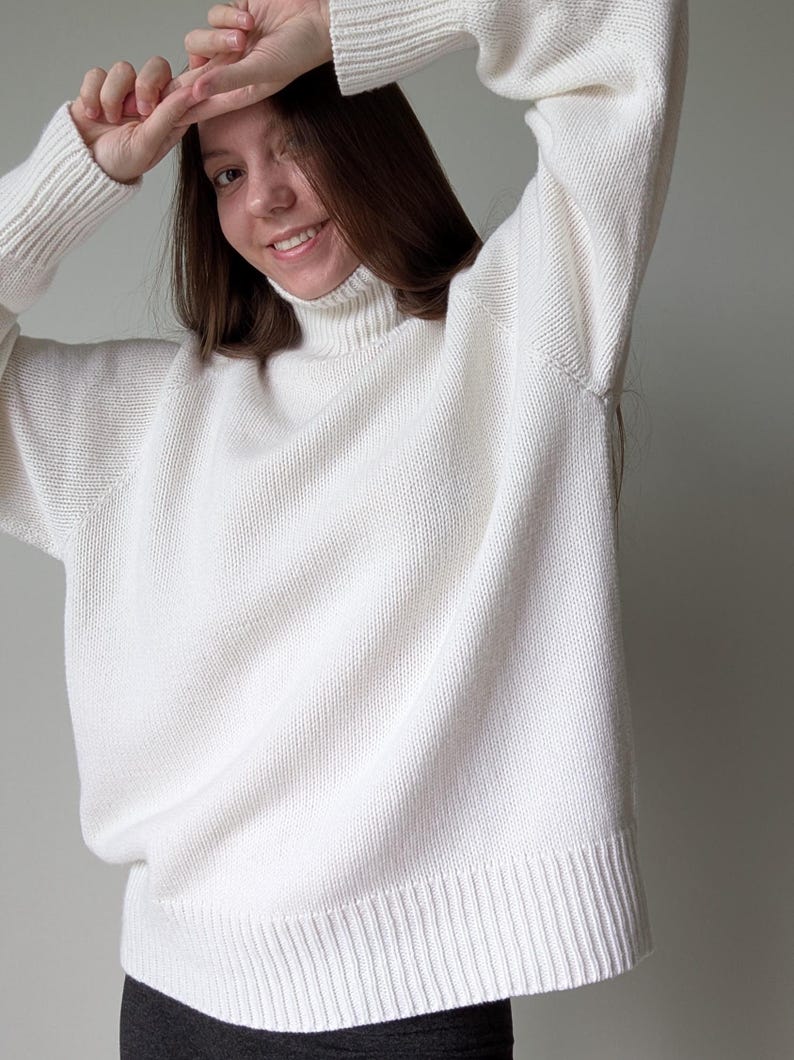 Merino & Kaschmir Rollkragenpullover | Klassischer Herbst Winter Strickpullover aus Wolle Schlichter weicher warmer Rollkragen | Minimalistische Basic Loose Fit Weiß