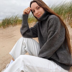 Jersey de cachemir y lana merino / Jersey de lana natural, denso, cálido y suave para mujer / Jersey básico de cuello alto / Jersey de cuello alto de punto informal para otoño-invierno imagen 10