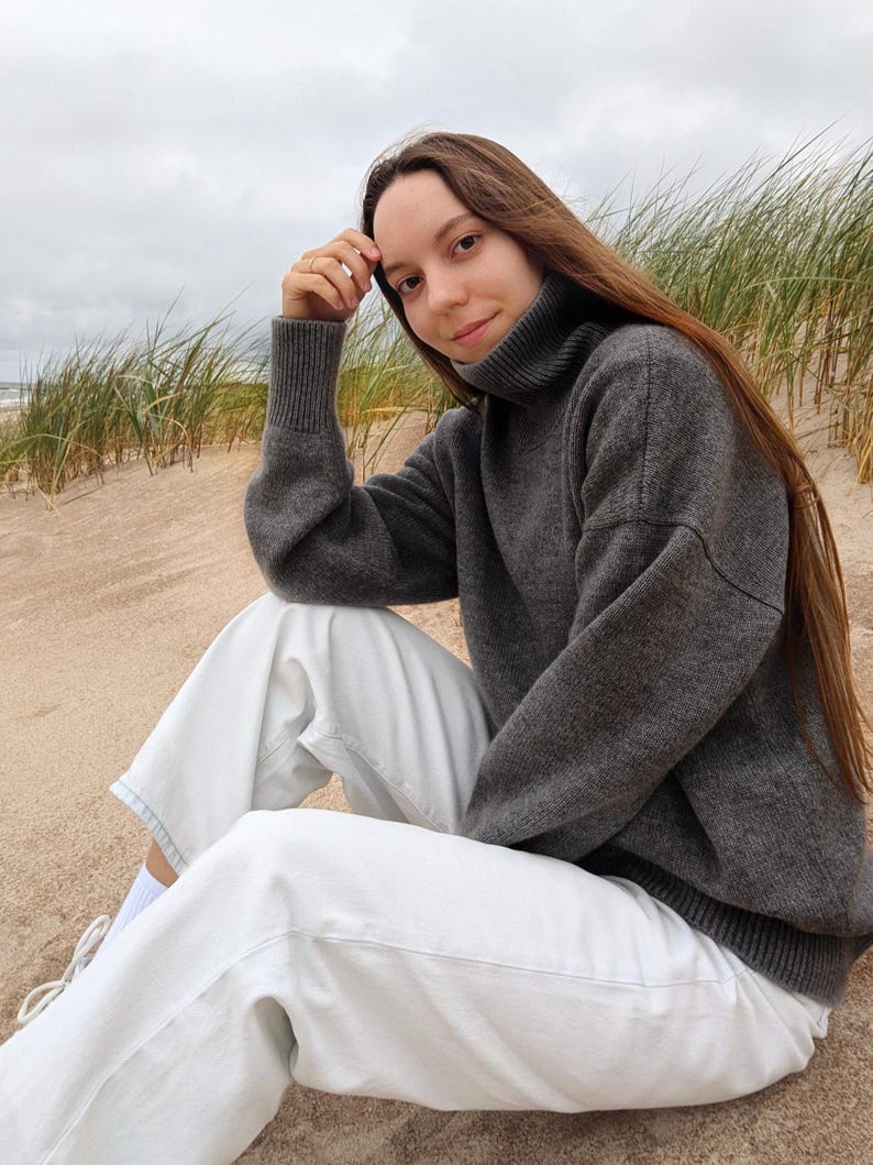 Jersey de cachemir y lana merino / Jersey de lana natural, denso, cálido y suave para mujer / Jersey básico de cuello alto / Jersey de cuello alto de punto informal para otoño-invierno imagen 10