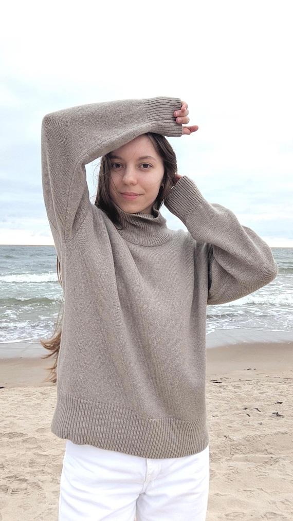 Cashmere & merino wool sweater | Natural women's dense warm soft sweater | Basic high neck sweater |  Casual knitted fall-winter turtleneck
