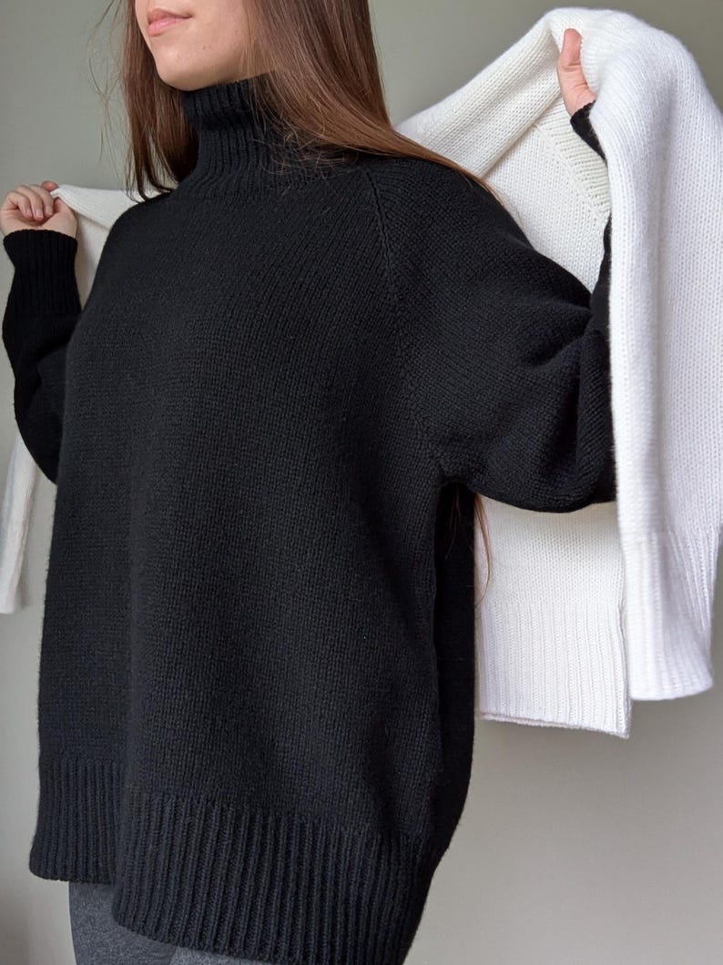 Merino & Kaschmir Rollkragenpullover | Klassischer Herbst Winter Strickpullover aus Wolle Schlichter weicher warmer Rollkragen | Minimalistische Basic Loose Fit Bild 18