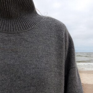Jersey de cachemir y lana merino / Jersey de lana natural, denso, cálido y suave para mujer / Jersey básico de cuello alto / Jersey de cuello alto de punto informal para otoño-invierno Anthracite-dark grey