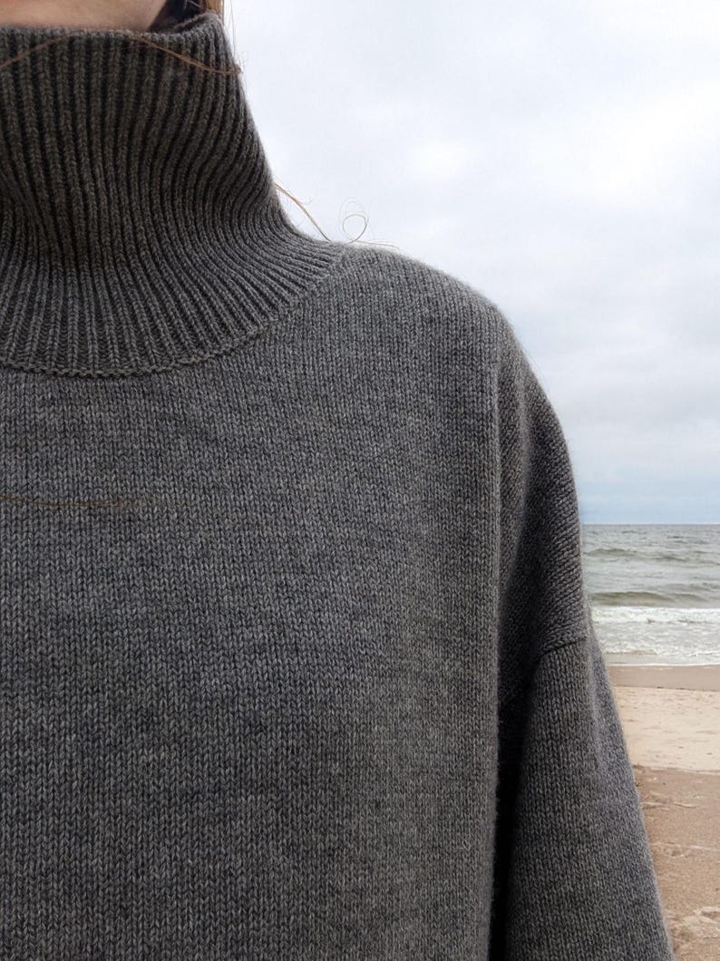 Jersey de cachemir y lana merino / Jersey de lana natural, denso, cálido y suave para mujer / Jersey básico de cuello alto / Jersey de cuello alto de punto informal para otoño-invierno Anthracite-dark grey