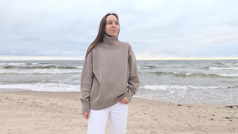 Jersey de cachemir y lana merino / Jersey de lana natural, denso, cálido y suave para mujer / Jersey básico de cuello alto / Jersey de cuello alto de punto informal para otoño-invierno imagen 2