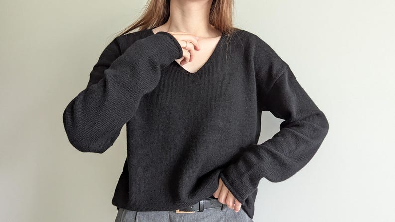 Jersey ligero de merino y cachemir / Jersey de cuello en V suave y delicado / Jersey clásico de punto informal / Prenda básica minimalista de lana natural imagen 7