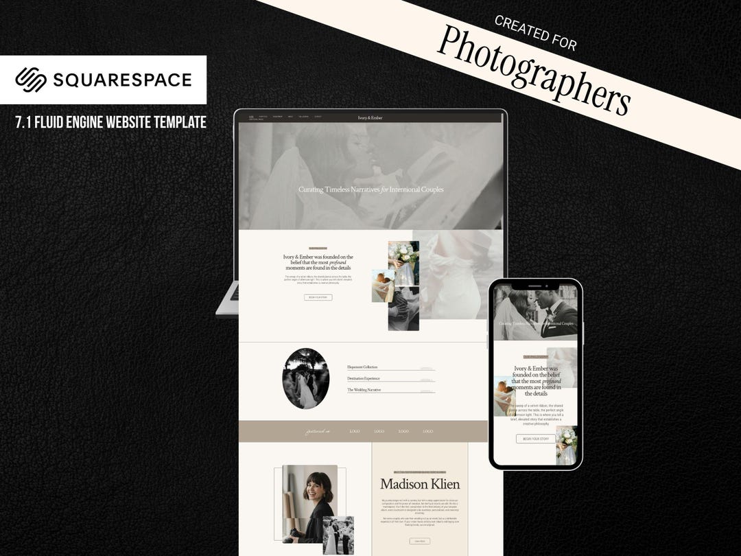 Squarespace Template for Photographers, Modern Website Design, DIY