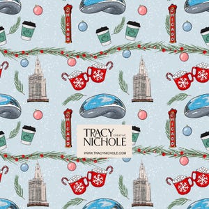 Winter in Chicago Seamless Pattern 300 DPI PNG Instant Download Digital Papers Vinyl Fabric Surface Design Winter Chicago File