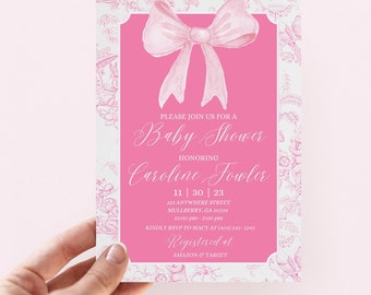Classic Baby Girl Shower Invitation, Editable Invitation, Bow Baby Shower, Instant Download, Baby Girl Shower Invite, Southern invitation