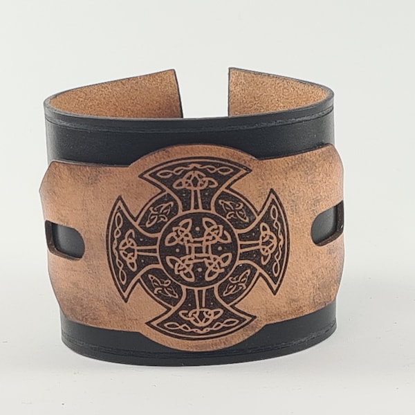 Bracelet en cuir viking croix celtique