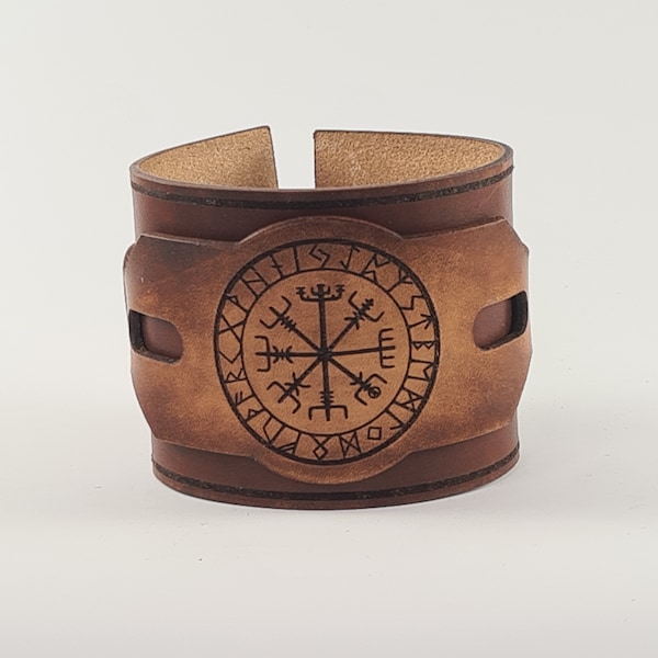 Bracelet en cuir viking Vegvisir